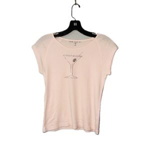 100% Cotton! Mar Tee Ni Pink Bedazzled Martini Design Tee Shirt